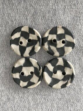 Handmade Ceramic Buttons by Krista Grunsky Grey Cream Checker Large 25mm Lot of4